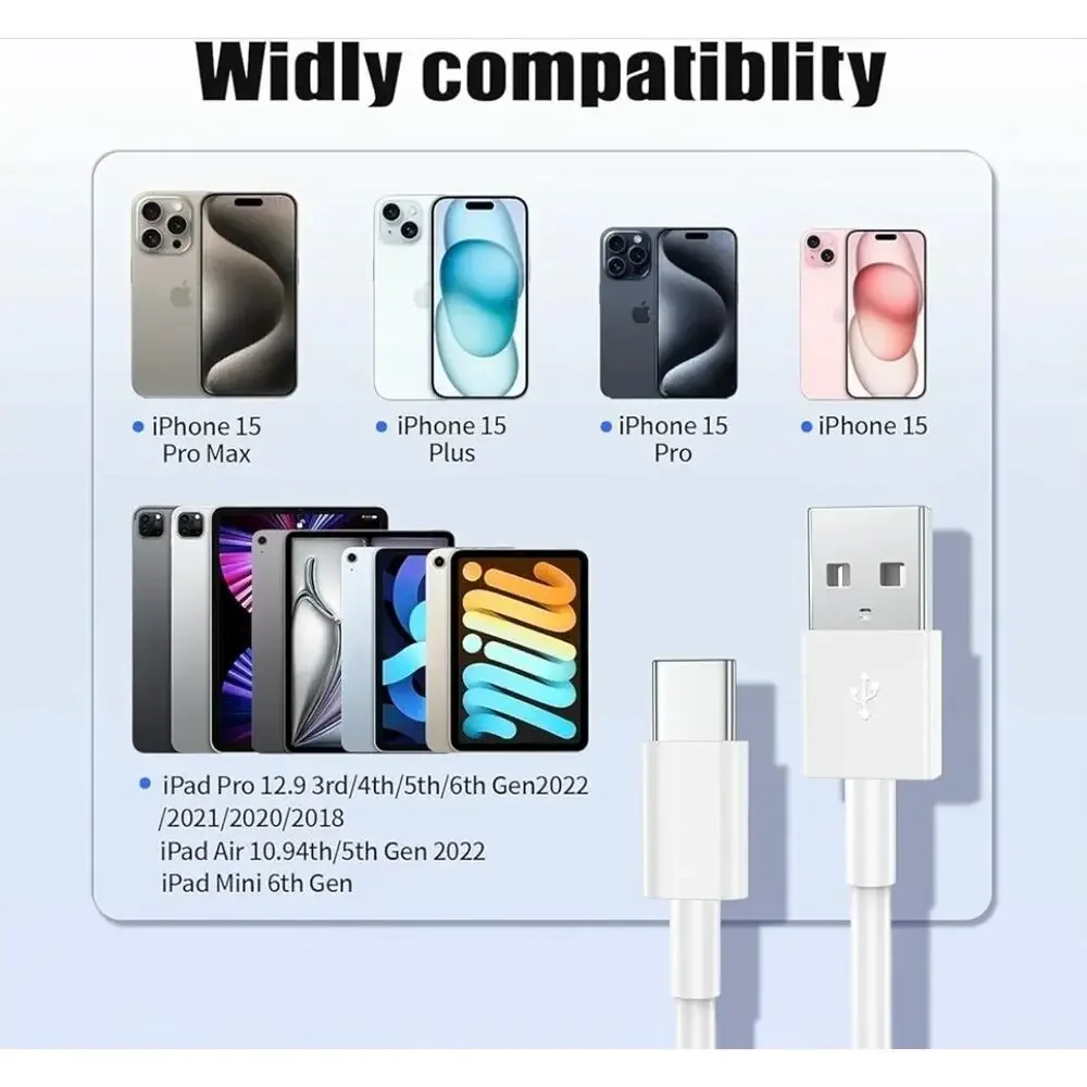 2 Pack 6ft Car Carplay Cable for lastest Apple iPhone Long USB A to USB C s2 box